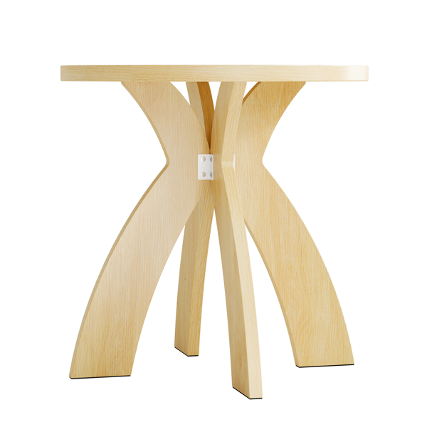 原木色 密度板贴三胺 60*60*60cm 弧形交叉腿 圆形 边几-5