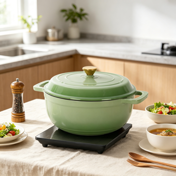 铸铁 6QT 烹饪锅具 渐变绿 含两个硅胶手套 珐琅锅