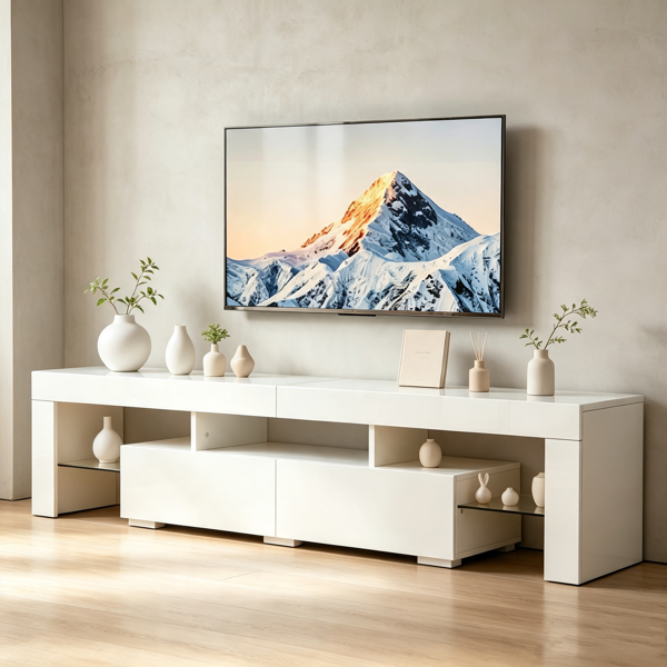 白色 密度板 UV 156*35*40cm 双抽 桌面截断 带RGB 电视柜 LTS0WP-7
