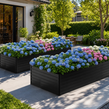 2 件套 240×120×64cm 高架种植床，开放式底部利于排水的大型金属种植箱，配备 8 根加固杆，防锈钢材 —— 适用于蔬菜、水果、花卉、香草
