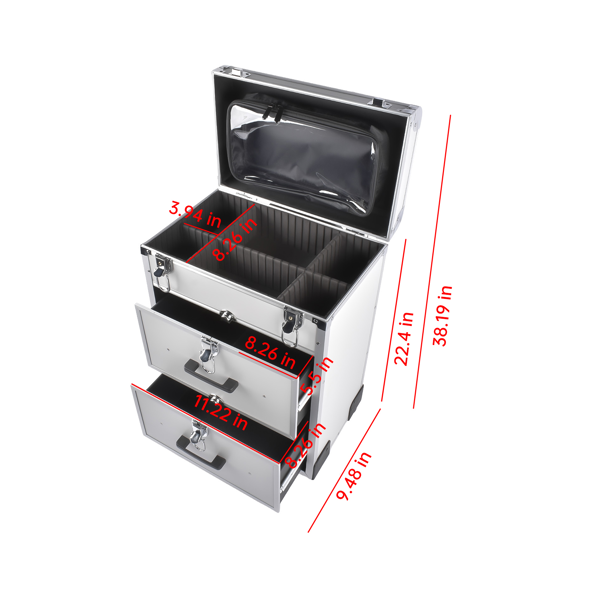 A1-万向轮拉杆美甲纹绣化妆箱 Portable 3-Tier Rolling Makeup Case with Universal Wheels for Makeup, Nail Art, Hair Styling Tools Storage (Silver)-7