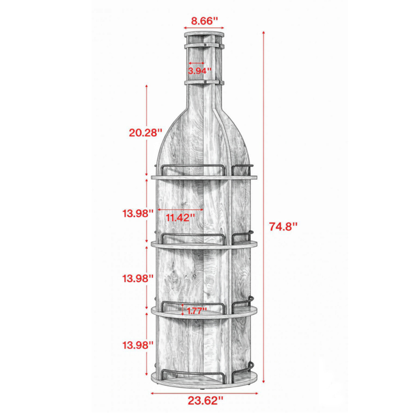 75英寸圆形酒柜，带架子和悬挂式酒杯架，酒架（无灯）-3