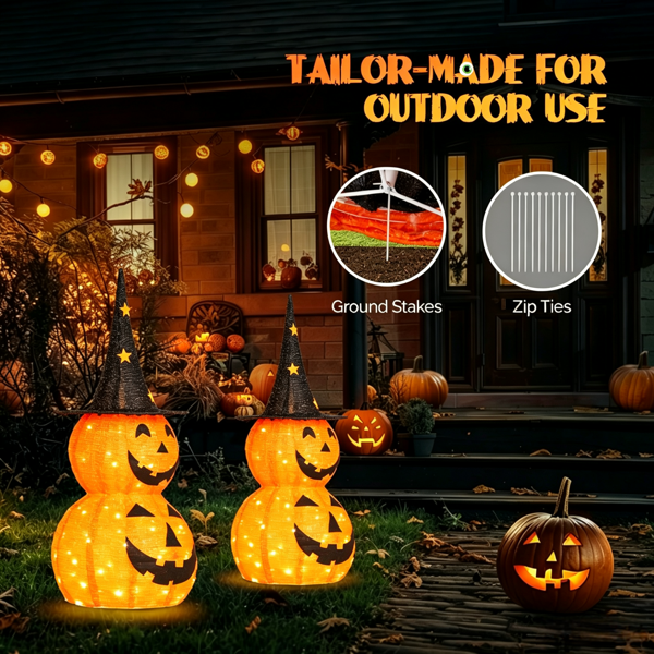 【替换75595776】2pcs 3ft  橙色 2层伸缩包布南瓜  短毛葱布 150LED暖白皮线灯 4.5V 3.6W 万圣灯饰装饰 美规-9