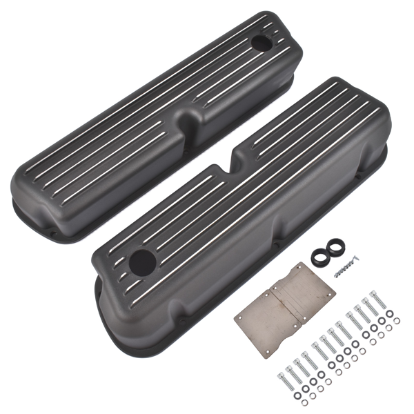 气门室盖 2x Tall Black Valve Cover Kit  Replacement for Ford SBF 289 302 351W 1962‑1985 Black Aluminum-4