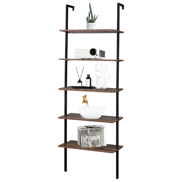 5层靠墙固定密度板铁框展示架 60*30*180cm 复古棕色+黑色框架-12