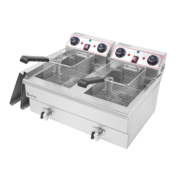 英规 IEF-102V 220.00V 6000W 24.9quart/23.6L 电炸锅 银色 不锈钢 水龙头双缸-1