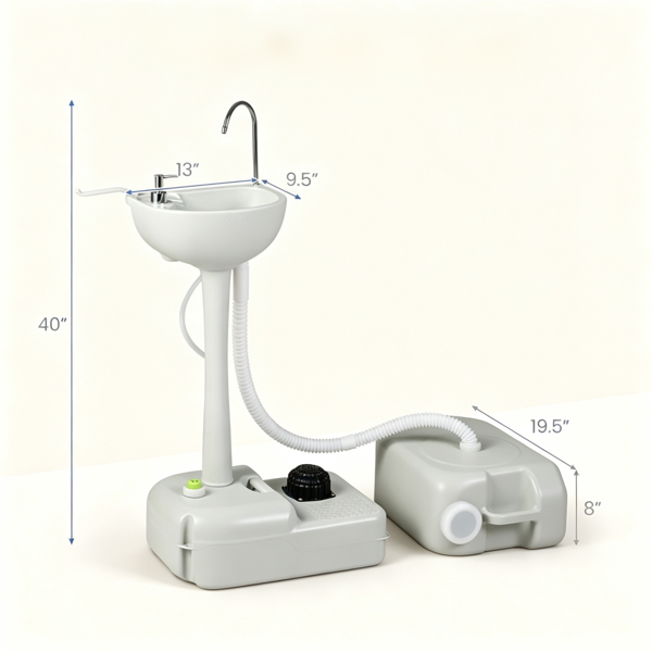 Portable Camping Sink with Foot Pump, 4.5Gal Fresh & 6.34Gal Recovery Water Tank, Rolling Outdoor Hand Washing Station with Soap Dispenser & Towel Rack for Camping RV Worksites-7