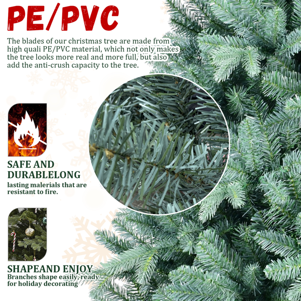 人造5英尺蓝绿色调圣诞树，854 PE/PVC混合枝尖，记忆线+铁丝，优质铰链和可折叠底座圣诞节装饰-5