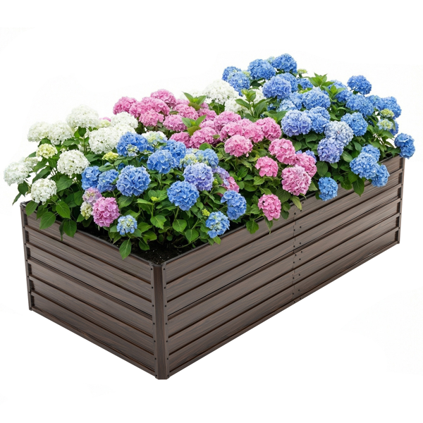 240×120×64cm 高架种植床，胡桃木色金属种植箱，开放式底部便于排水，配备 4 根加固杆，防锈钢材 —— 适用于蔬菜、水果、花卉、香草-8