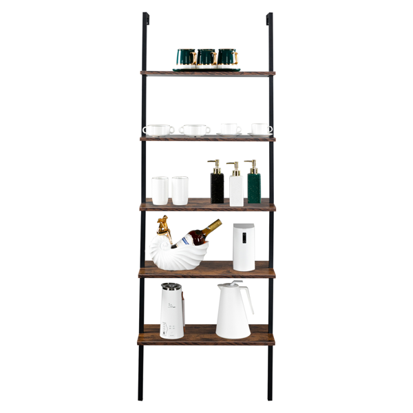 5层靠墙固定密度板铁框展示架 60*30*180cm 复古棕色+黑色框架-7