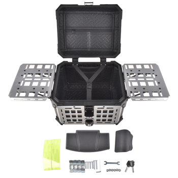 铝合金车尾箱 Aluminum Alloy 45L Motorcycle Tail Box w/Double Lock System Titanium w/Black Backrest