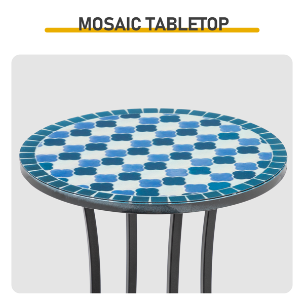 14inch  蓝白棋盘格铁桌面  圆形 马赛克边桌-5