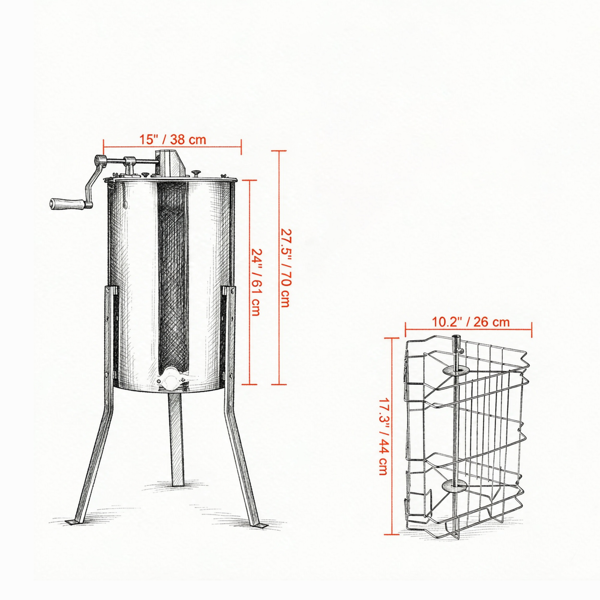3架手动蜂蜜提取器，不锈钢养蜂蜂蜜旋转器，带可调节支架和盖子-3
