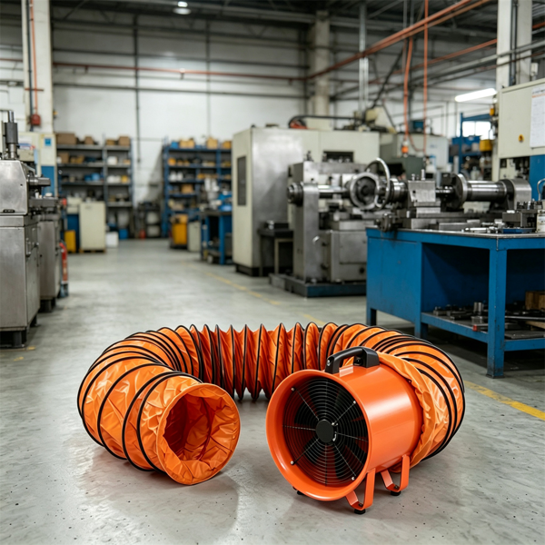 25FT PVC管道软管工业通风扇，520W高效轴流排气扇3300 RPM，低噪音7叶鼓风机，用于仓库地下室隧道排烟-9