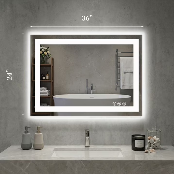 24×36 英寸防雾 LED 浴室镜，双光源、三种灯光模式，白色-3