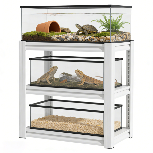 20-30加仑鱼缸架 - 金属水族箱架，34英寸宽 x 18英寸深 x 31英寸高，可调节重型爬行动物缸架，可调节三层鱼缸架，适用于家庭办公室，不含鱼缸-13