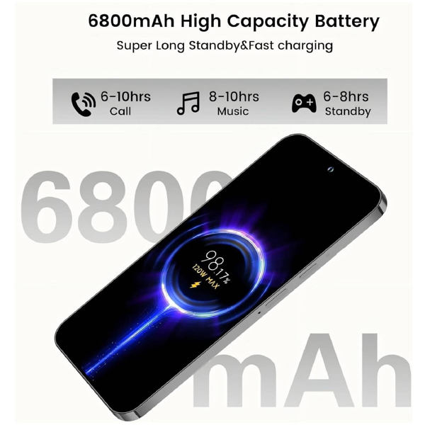 A15 Pro Max 5G Android 14智能手机，6.8英寸 FHD+ 显示屏，8GB 内存 + 256GB 存储，7200万像素前置摄像头和1.08亿像素后置摄像头，6800mAh 电池，全球版-2