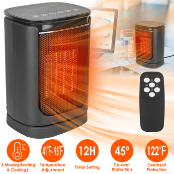 （物流随机发，自提可发加拿大）便携式陶瓷取暖器，1500W 电暖器，支持 90° 摇头、遥控、12 小时定时，具备倾倒 & 过热保护，适用于家庭、办公室、宿舍