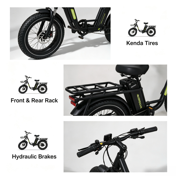 英国仓现货 Koolux X7 胖胎电动自行车 750W 峰值电机 建大轮胎 液压刹车 48V 20Ah 长续航 黑色电助力单车-4