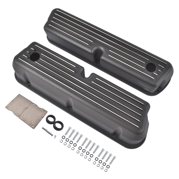 气门室盖 2x Tall Black Valve Cover Kit  Replacement for Ford SBF 289 302 351W 1962‑1985 Black Aluminum-3