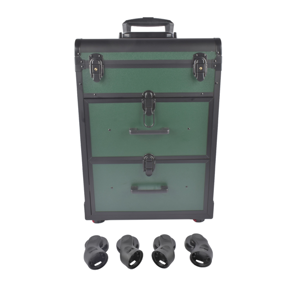 A1-万向轮拉杆美甲纹绣化妆箱 Portable 3-Tier Rolling Makeup Case with Universal Wheels for Makeup, Nail Art, Hair Styling Tools Storage (Dark Green + Black)-1