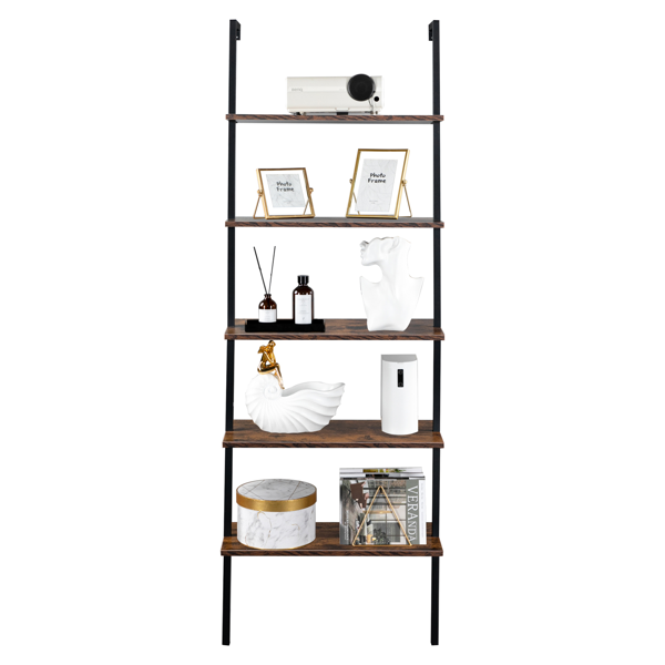 5层靠墙固定密度板铁框展示架 60*30*180cm 复古棕色+黑色框架-6