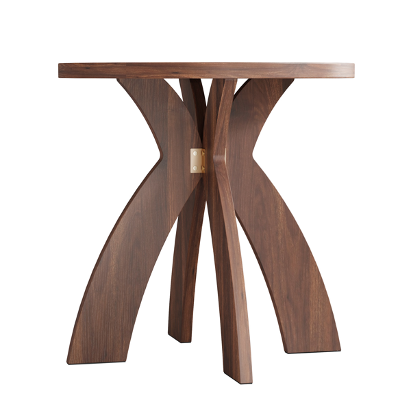 胡桃色 密度板贴三胺 60*60*60cm 弧形交叉腿 圆形 边几-4