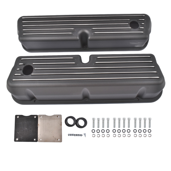 气门室盖 2x Tall Black Valve Cover Kit  Replacement for Ford SBF 289 302 351W 1962‑1985 Black Aluminum-5
