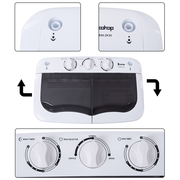 美规 XPB35-ZK35 14.3Lbs 洗衣机 110V 360 双桶 塑料 灰色盖板 半自动-4