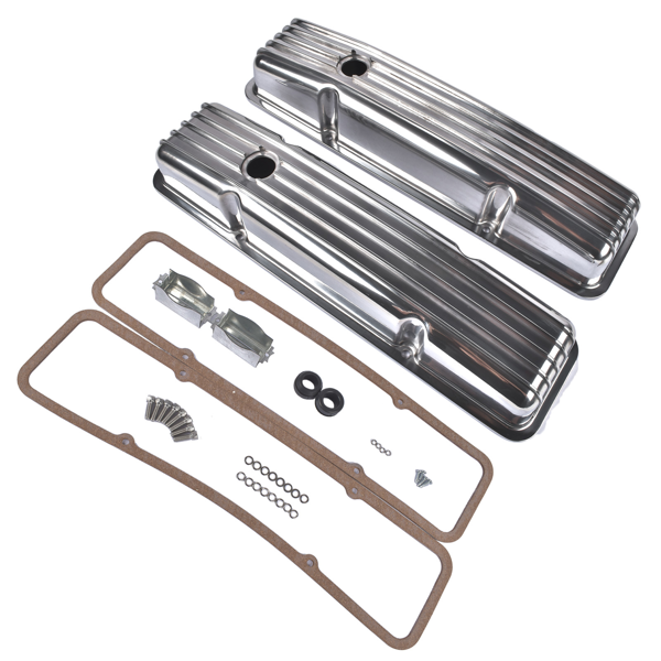 气门室盖 Aluminum Short Finned Valve Covers w/Gaskets Fit for 1958-1986 Chevy SBC 283-400-7