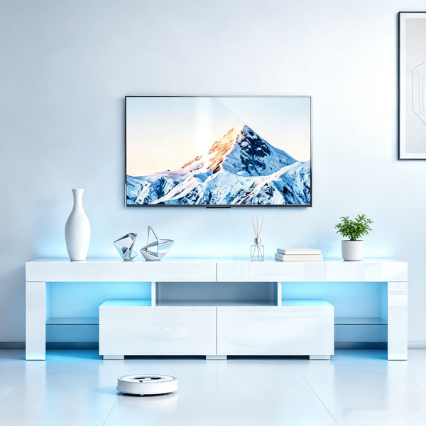 白色 密度板 UV 156*35*40cm 双抽 桌面截断 带RGB 电视柜 LTS0WP-1