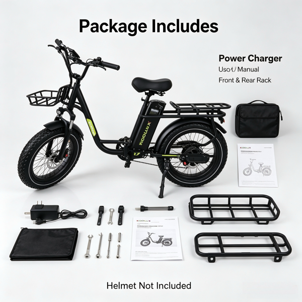 英国仓现货 Koolux X7 胖胎电动自行车 750W 峰值电机 建大轮胎 液压刹车 48V 20Ah 长续航 黑色电助力单车-2