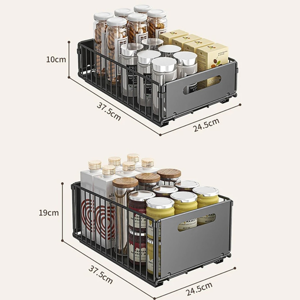 2PCS免打孔折叠橱柜拉篮多功能抽拉零食收纳架家用厨房下水槽置物架子-7