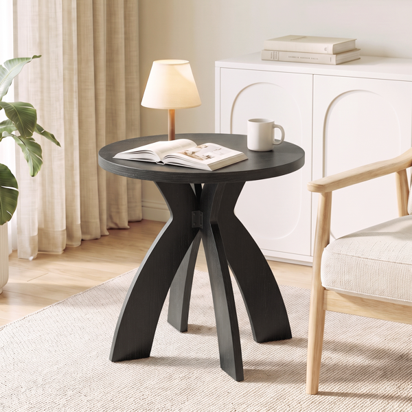 黑色 密度板贴三胺 60*60*60cm 弧形交叉腿 圆形 边几-1