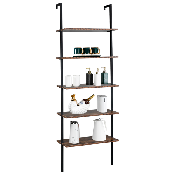 5层靠墙固定密度板铁框展示架 60*30*180cm 复古棕色+黑色框架-9