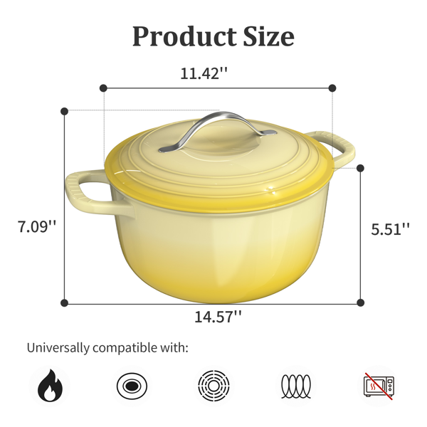 不锈钢手柄 7.5QT 7.1L 圆形 珐琅锅 黄色渐变 含手套 隔热垫-11