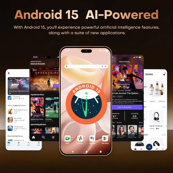 A17 Pro Max 5G Android 15 智能手机，6.8英寸 FHD+ 显示屏，8GB 内存 + 256GB 存储，7200万像素前置摄像头和1.08亿像素后置摄像头，8000mAh 电池，全球版-4