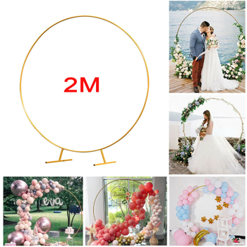 铁艺圆环气球拱门支架-金色2米，婚礼装饰拱门
