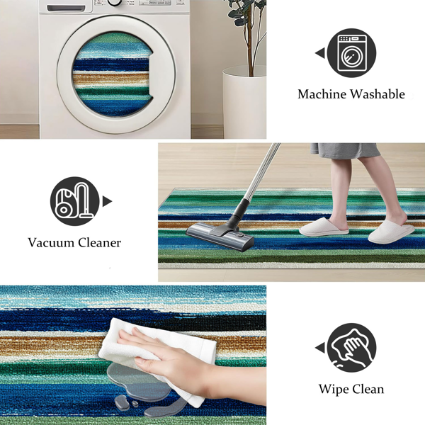 三件套厨房地毯，防滑可水洗，抽象图案厨房走廊地毯，柔软舒适，适用于水槽、地板、入口、走廊和浴室。-2