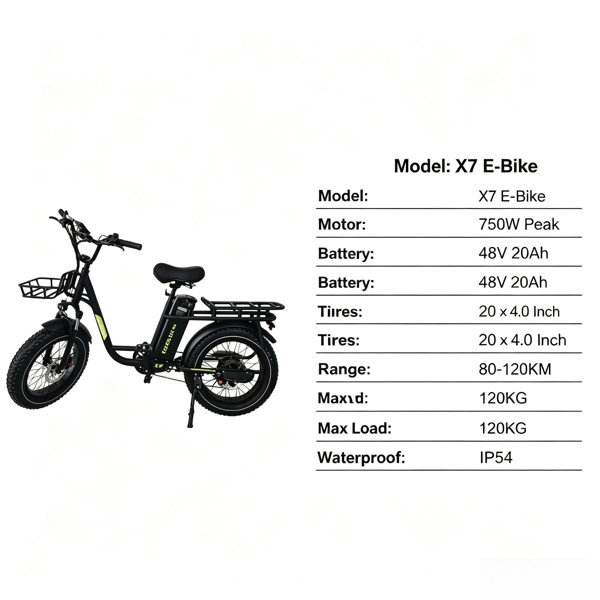 英国仓现货 Koolux X7 胖胎电动自行车 750W 峰值电机 建大轮胎 液压刹车 48V 20Ah 长续航 黑色电助力单车-6