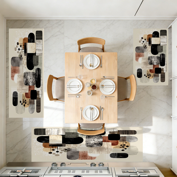 三件套厨房地毯，防滑可水洗，抽象图案厨房走廊地毯，柔软舒适，适用于水槽、地板、入口、走廊和浴室。-12