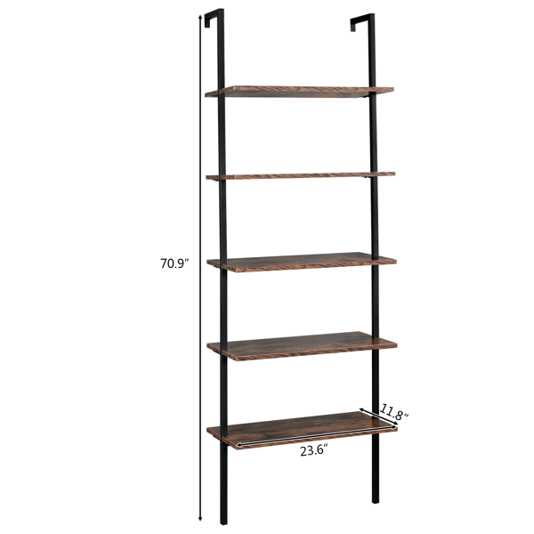 5层靠墙固定密度板铁框展示架 60*30*180cm 复古棕色+黑色框架-14