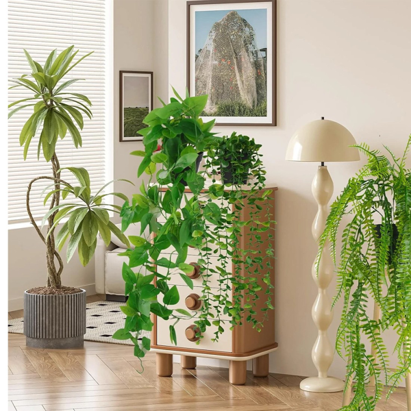 UK4件装盆栽仿真悬挂植物室内假蔓生植物家居房间（曼陀罗尤加利长波斯绿萝）-11