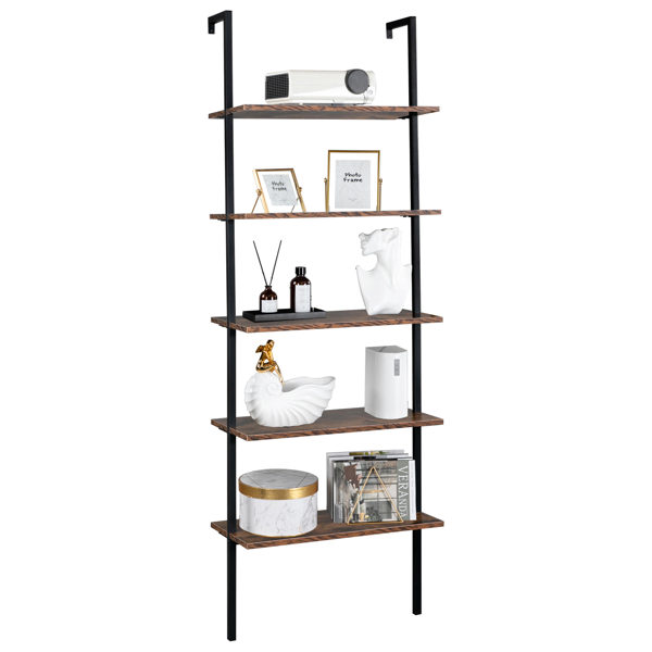 5层靠墙固定密度板铁框展示架 60*30*180cm 复古棕色+黑色框架-10