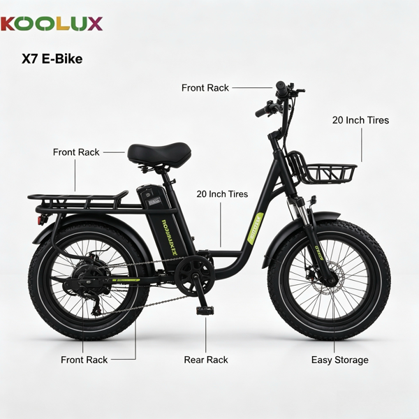 英国仓现货 Koolux X7 胖胎电动自行车 750W 峰值电机 建大轮胎 液压刹车 48V 20Ah 长续航 黑色电助力单车-3
