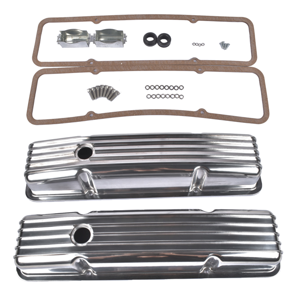 气门室盖 Aluminum Short Finned Valve Covers w/Gaskets Fit for 1958-1986 Chevy SBC 283-400-4