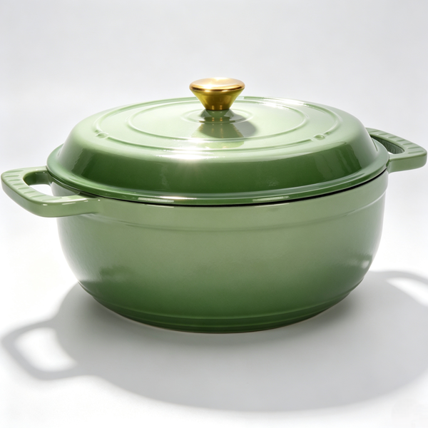 铸铁 6QT 烹饪锅具 渐变绿 含两个硅胶手套 珐琅锅-8