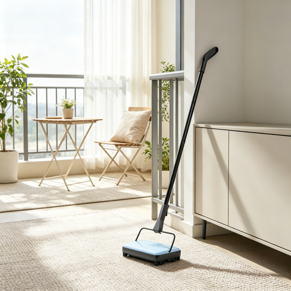 6.7英寸手动地毯清扫器，带300毫升垃圾桶的地板清扫器，适用于宠物毛发和家庭办公室，蓝色-5