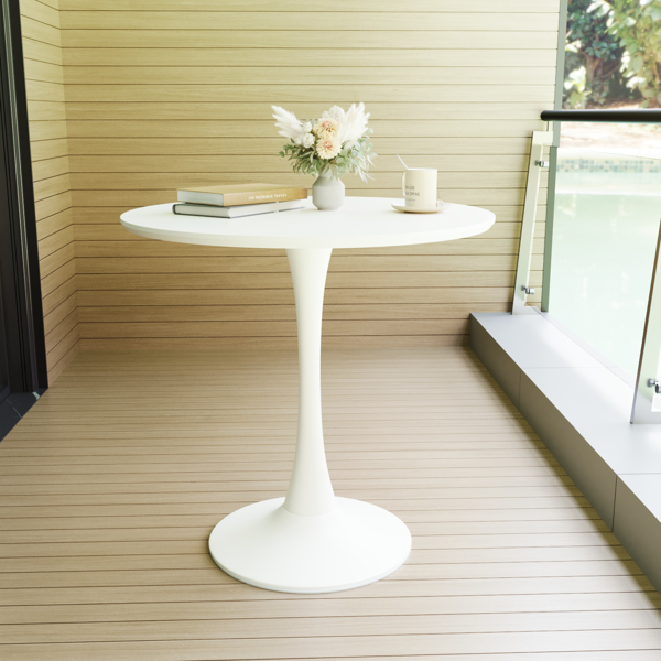 31.5" White Round Dining Table, Tulip Table Kitchen Dining Table 2-4 People with MDF Table Top & Pedestal Base, Mid-Century End Table Leisure Coffee Table Office Living Room Table-3