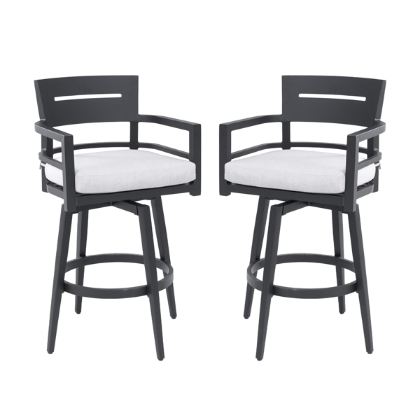 Modern Outdoor 2-Piece Swivel Bar Chairs – Aluminum Frame with Ember Black, 360° Swivel, Ergonomic Backrest & Armrests, Tapered Legs, Sunbrella Cushion, Weather-Resistant & Durable Patio Bar Stool-12